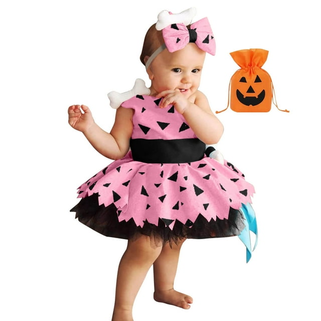 Kcodviy Robe d'Automne pour Tout-Petits Filles Sac de Bonbons Robe de Noël Halloween Bébé Os de Chien Robe en Maille Princesse Cosplay