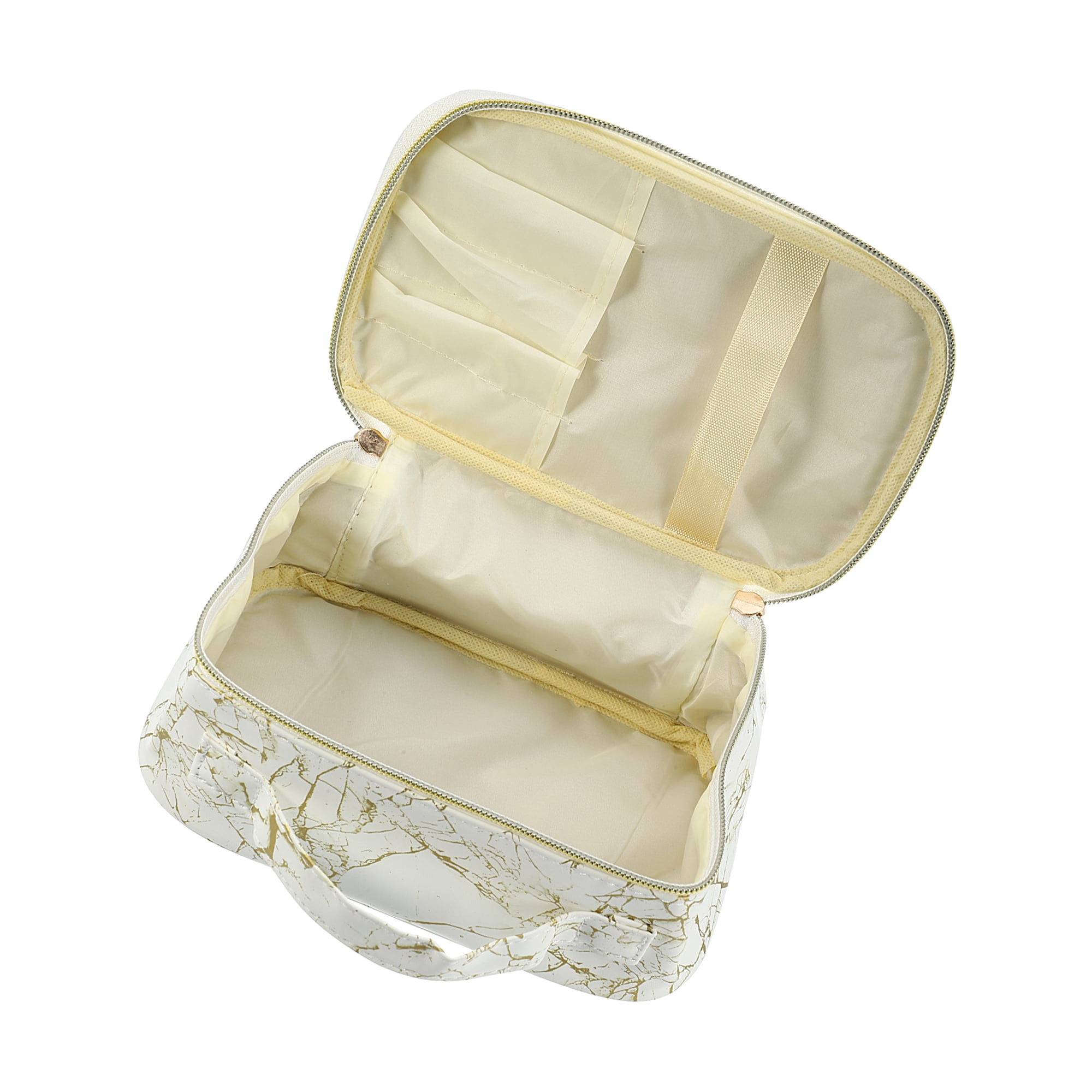 Unique Bargains Floral Makeup Bag Zipper Flower Cosmetic Pouch White, Gold Tone