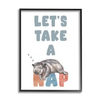 Industries Let's Take A Nap Phrase Sleeping Baby Hippo 11 in x 14 in Framed Painting Art Print, by Stupell Home Décor