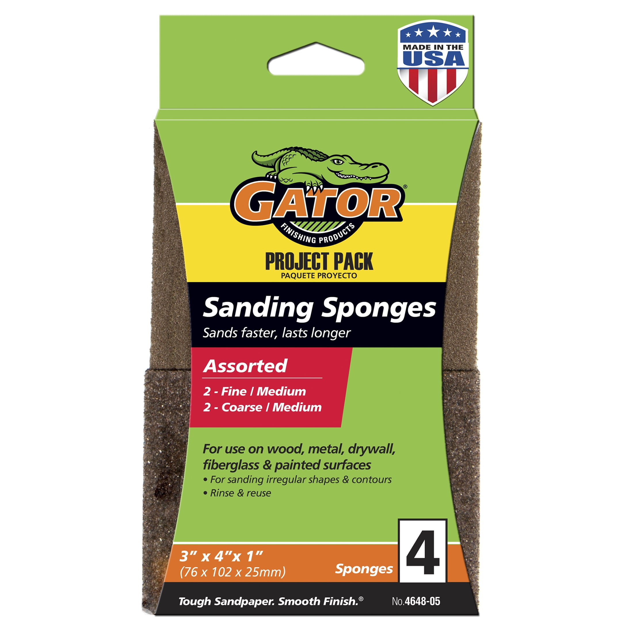 Gator 3"x 4"x 1" Fine & Medium Coarse Multi-Surface Sanding Sponges, 2 Count