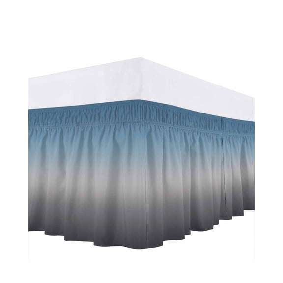 Blue Gray Bed Skirt Gradient Bed Skirts Queen Size 18 Inch Drop, Wrap Around Dust Ruffle Bedskirt with Adjustable Elastic Belt for Queen Size Beds