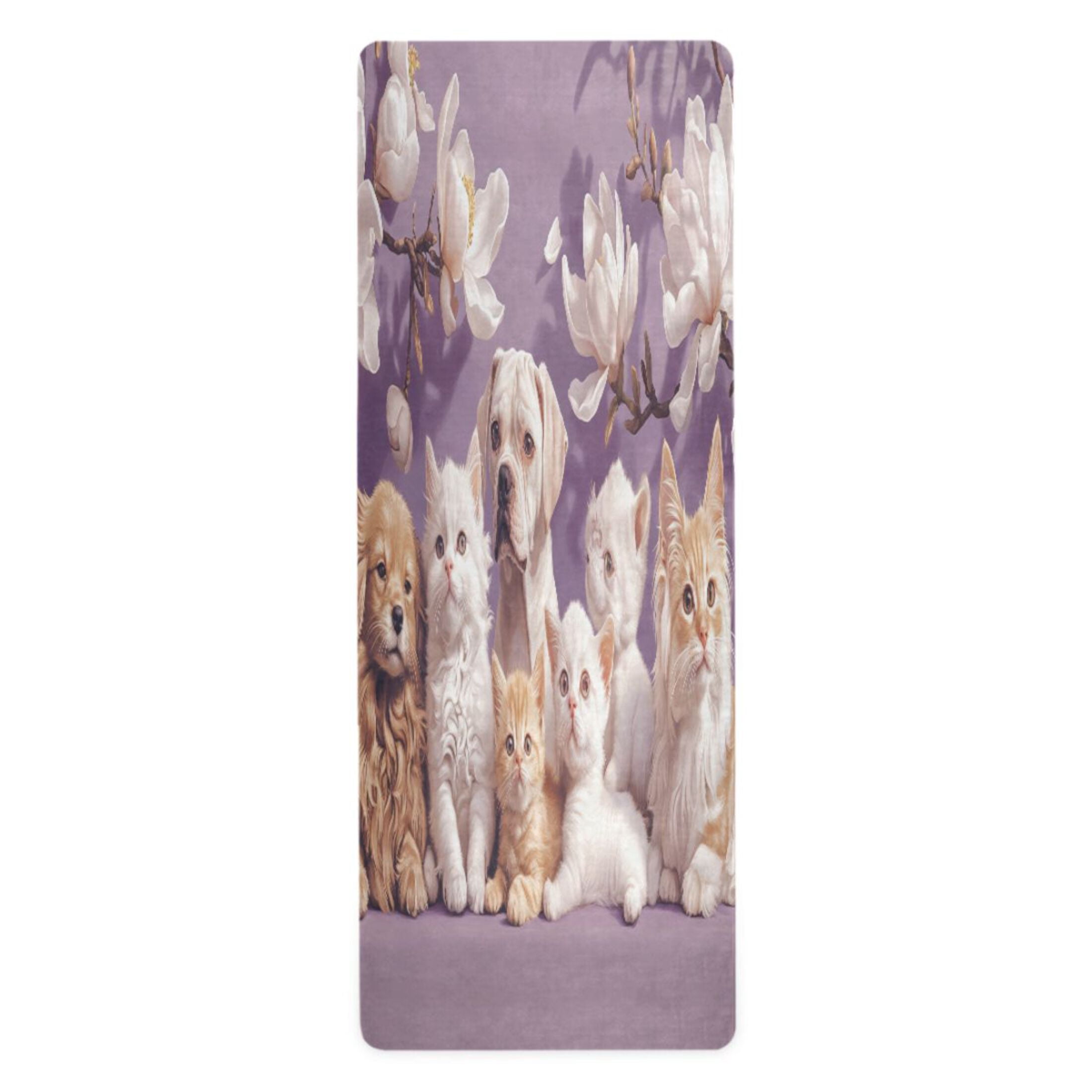 BZSMCE Yoga Mat Women Cats and Dogs Among Flowers Fitness Mat