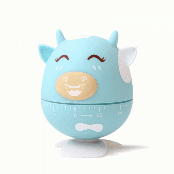 JUSTUP Mechanical Kitchen Timer with Cute Cartoon 60 Minute Animal Cow Timer Wind Up Dial 360°Rotating Countdown Loud Alarm Timer for Cooking Reading Sports Time Management(Blue)