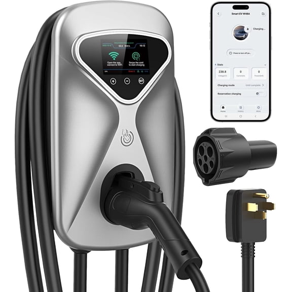 Huanherad Level 2 EV Charger 48 Amp, 11.5KW 240V Electric Car Charger, NEMA 14-50 Plug, J1772 25' Cable, RFID Card, Smart App (WiFi), Smart Electric Vehicle Charging Stations with UL