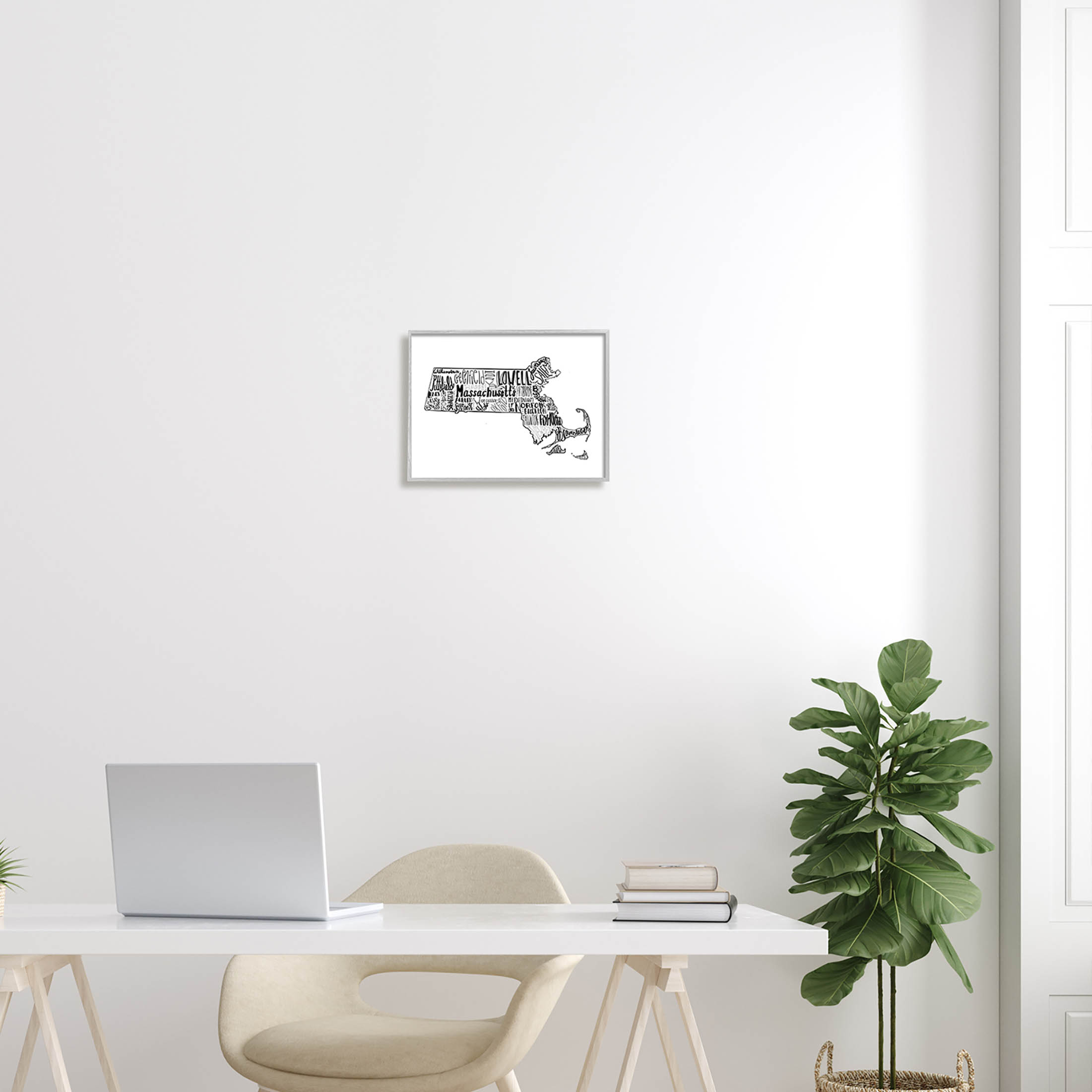 Stupell Industries Massachusetts State Cities Typography Graphic Art Gray Framed Art Print Wall Art, Design by The Saturday Evening Post