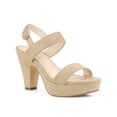 thumbnail image 1 of BLISSFUL STEP Women Platform Slingback Block Heeled Sandals Beige 7.5, 1 of 6