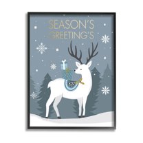 Stupell Industries Season's Greetings Holiday Reindeer Graphic Art Black Framed Art Print Wall Art, Design by Louise Allen Designs