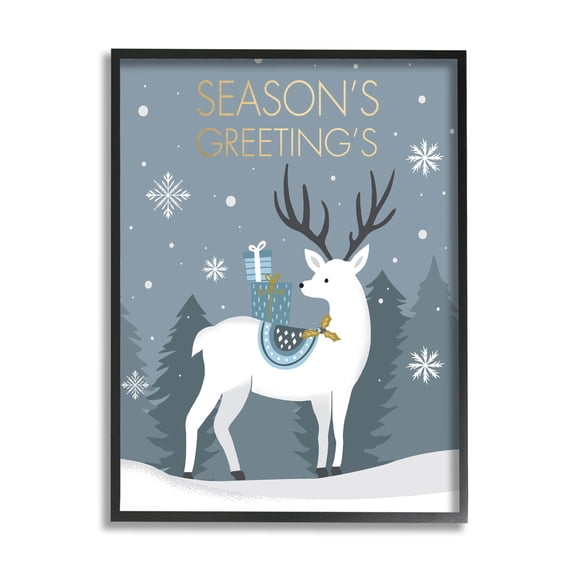 Stupell Industries Season's Greetings Holiday Reindeer Graphic Art Black Framed Art Print Wall Art, Design by Louise Allen Designs