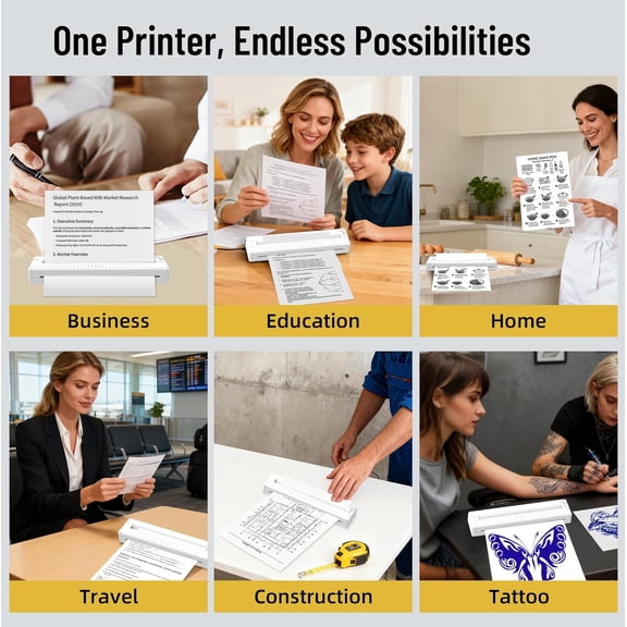 Inkless Portable Thermal Printer Wireless Mobile Travel for Android Laptop Supports 8.5x11 US Letter Paper