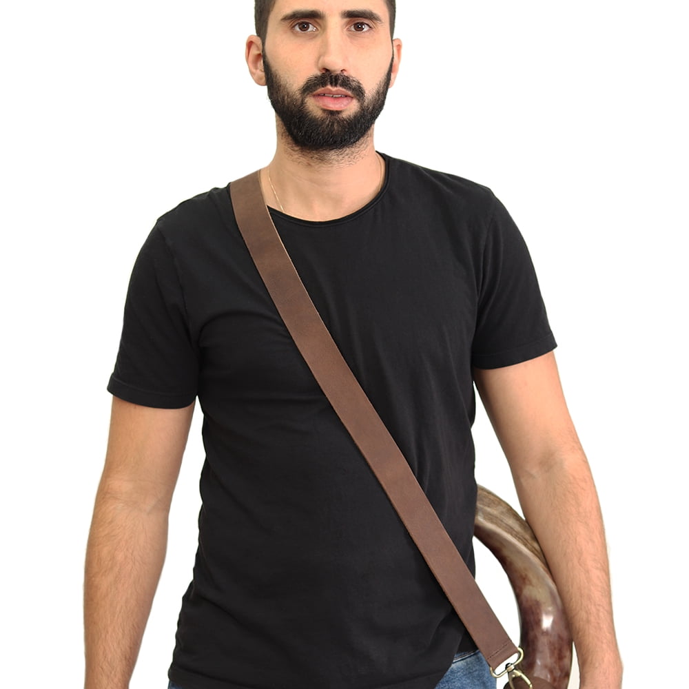 HalleluYAH Shofar Horn Belt – Genuine Leather Blowing Horn Shofar Belt – Premium Leather Strap for Decorative Shofar– Adjustable War Horn Belt with Buckle Closure
