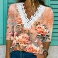 thumbnail image 2 of hxobax Fall T Shirts for Women Sexy Lace V Neck Tunic Tops Casual Blouses Floral T-Shirt Basic Tees, 2 of 5