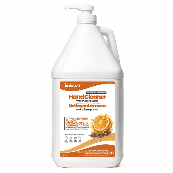 ION Grit Nettoyant pour les Mains à la Pierre Ponce – 3,5 L, Fabriqué au Canada, Orange Naturel, Nettoyant Industriel pour les Mains pour la Graisse, l'Huile et la Crasse – Parfait pour les Mécaniciens et l'Usage Commercial