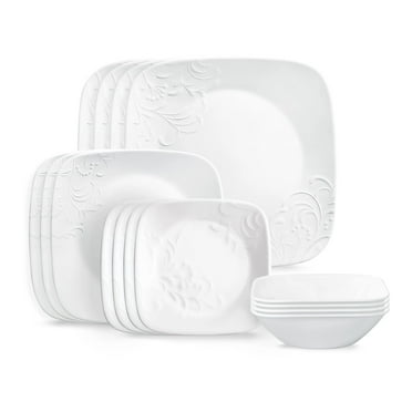 Corelle Cherish 16-Piece Embossed Square Glass Dinnerware Set (Service for 4)