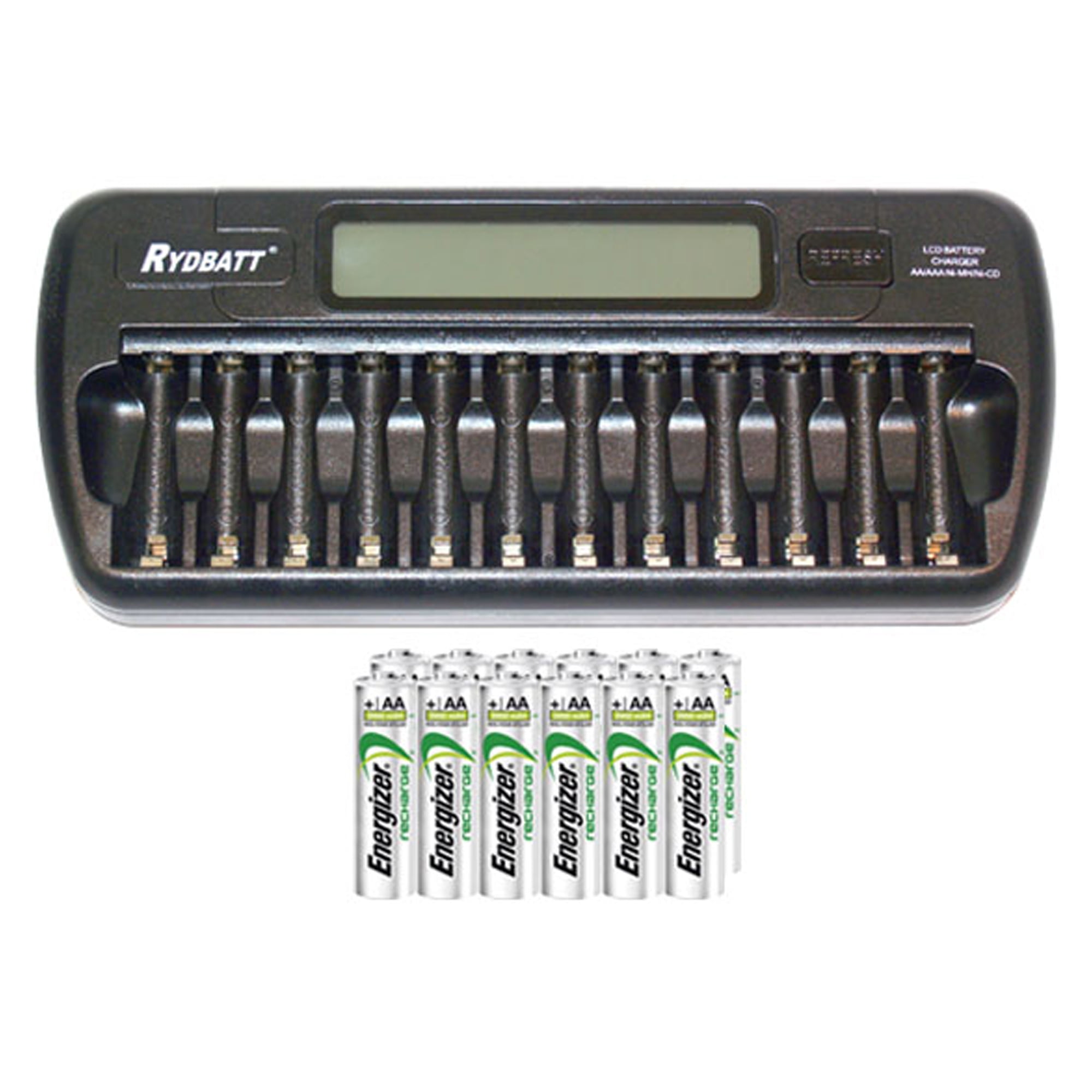 12 Bay AA / AAA LCD Battery Charger + 12 AA 2000 mAh Energizer