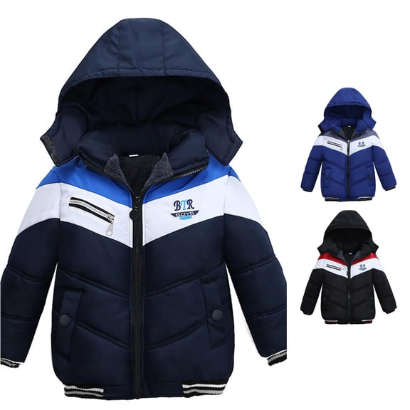 Ulitacool Boys Coats Zipper Windproof Stripe Jacket Winter Hooded&Jacket Toddler Leisure Clothing Navy