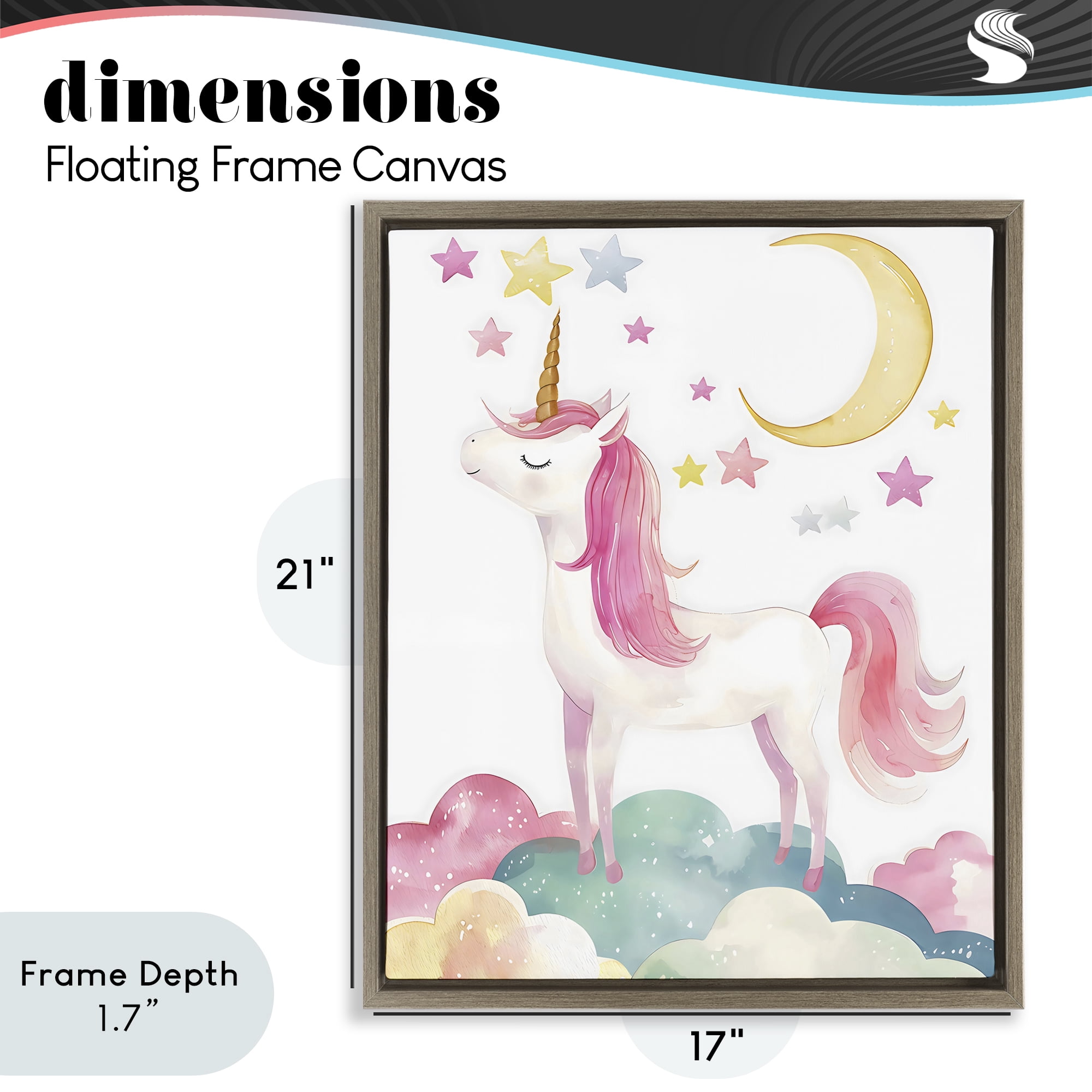 Stupell Industries Unicorn Standing On Clouds Brown Framed Floater Canvas Wall Art, design by Creative Studio
