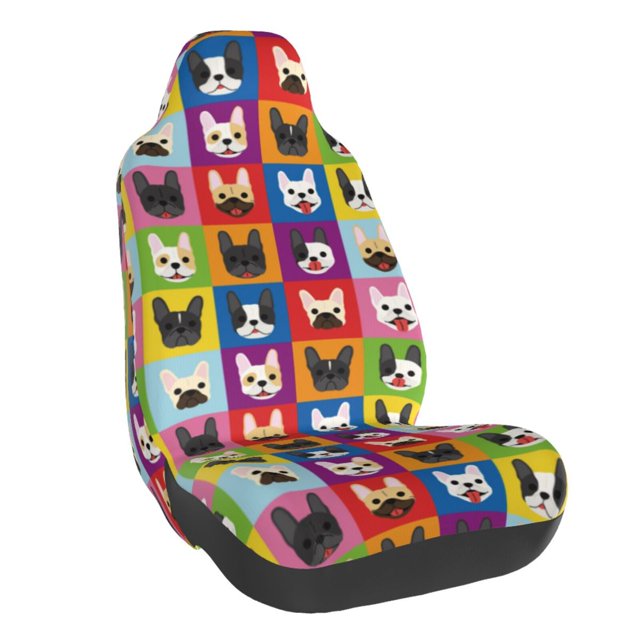 Balery Colorful Bulldog Funda de Asiento para Auto con Diseño - Cubierta Frontal Suave y Transpirable con Protector Antideslizante- 1 Unidad