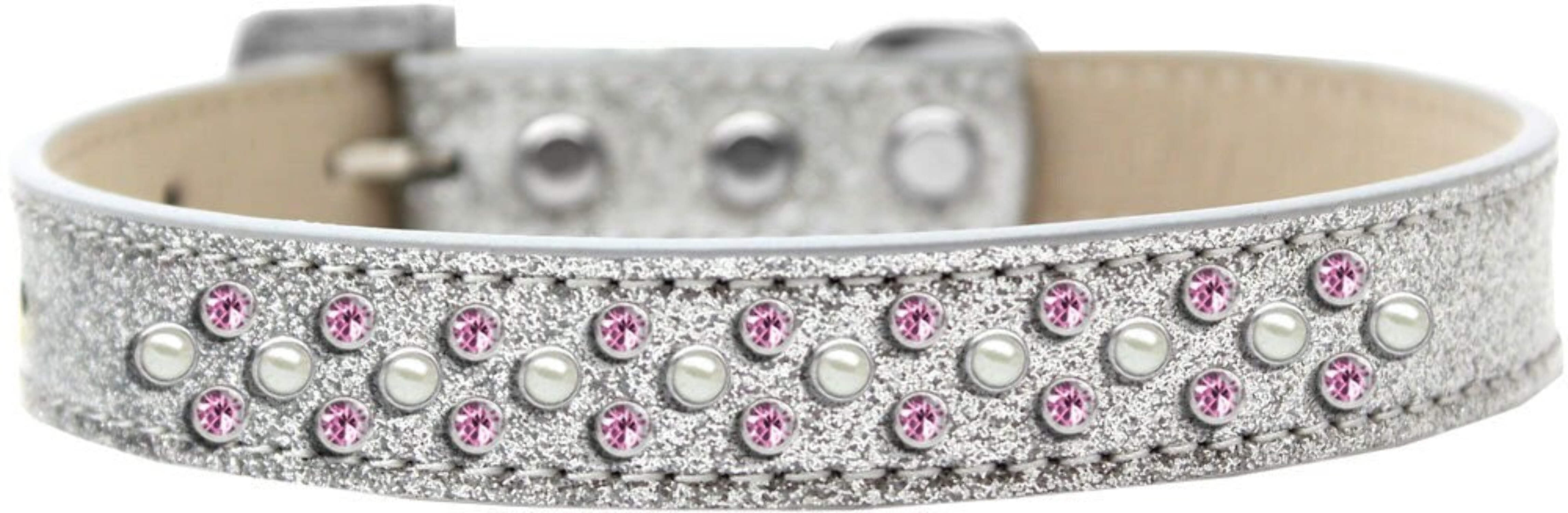 Sprinkles Ice Cream Dog Collar Pearl And Light Pink Crystals Size Size 20 Silver