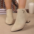 thumbnail image 5 of Willtoo Women Suede Ankle Booties Block Chunky Low Heel Short Boots Fashion Pointed Toe Side Zipper Metal Decoration Vintage Booties Autumn Winter, 5 of 5