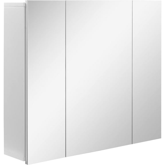kleankin Bathroom Medicine Cabinet with Mirror, Wall Mounted Bathroom Mirror Cabinet with 3 Doors, Adjustable Shelves and Soft Close Mechanism, White