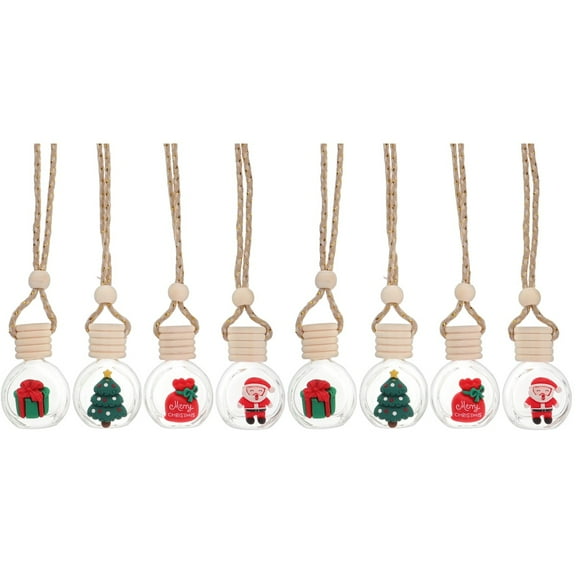 8 PCS Christmas Car Air Fresheners Hanging Ornaments Empty Diffuser Bottles for Essential Oils