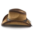 thumbnail image 4 of XIAOCHA Emblem Accent Straw Cowboy Hat for Men Shapeable Brim Outdoor Rodeo Cowgirlhat Horse Riding Western Hat,Khaki, 4 of 6