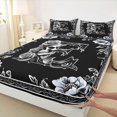 thumbnail image 4 of Homewish Hipple Skull Monogram E Bed Sheets,Spooky Halloween Flowers Full Size Sheets,Black White,4-Piece,1 Flat Sheet, 1 Fitted Sheet and 2 Pillowcases, 4 of 6
