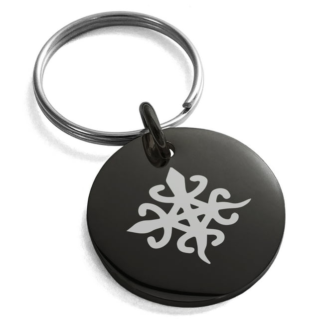 Stainless Steel Aztec Unity Rune Engraved Small Medallion Circle Charm Keychain Keyring