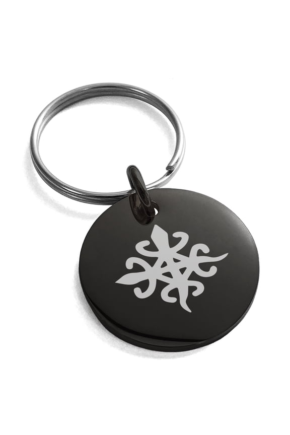 Stainless Steel Aztec Unity Rune Engraved Small Medallion Circle Charm Keychain Keyring