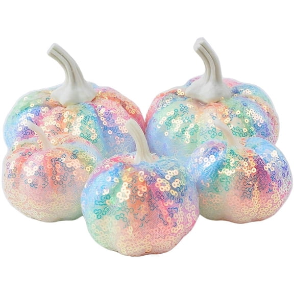 Artificial Sequin Pumpkin Ornament Set, Faux Pumpkin Table Decor For Autumn Thanksgiving Indoor Outdoor Layout