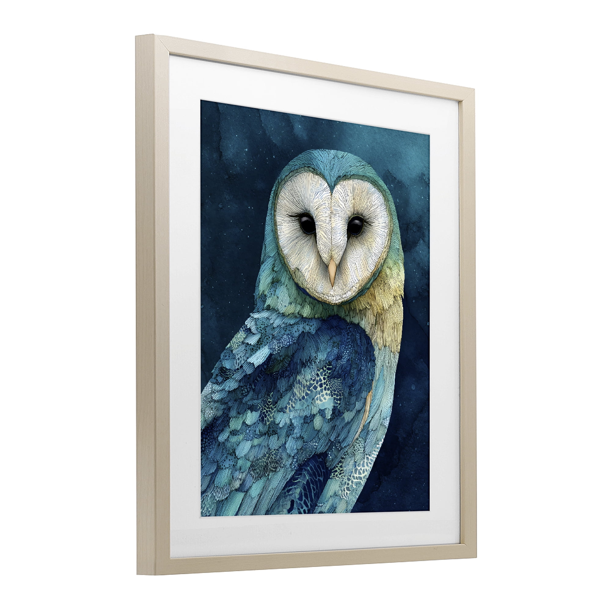 Stupell Industries Cerulean Blue Owl Birch Framed Print Under Glass, design by Franklyn Gregory