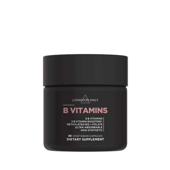 Livingood Daily Vitamin B Complex Capsules for Men and Women, Methylated B12 & Folate, 11 Active Forms Including B1 B2 B3 B5 B6 & Biotin, Gluten Free, Vegan B Vitamins for Hair Skin Nails, 30 Capsule