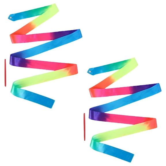 BESTSKY 2pcs Rainbow Dance Ribbon Wand, 78.7inch Rhythmic Gymnastics Ribbon Streamer Ladderproof Soft Ribbon Baton Twirling with Stick for Kids Artistic Dancing Training Birthday Party Favors