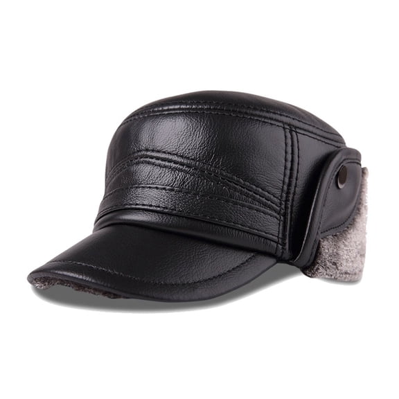 Bomber Hats Genuine Leather Ear Flap Cap Men Black Warm Ushanka F-ur Hat Male Winter Thick Vintage Baseball Caps ,Classic Design