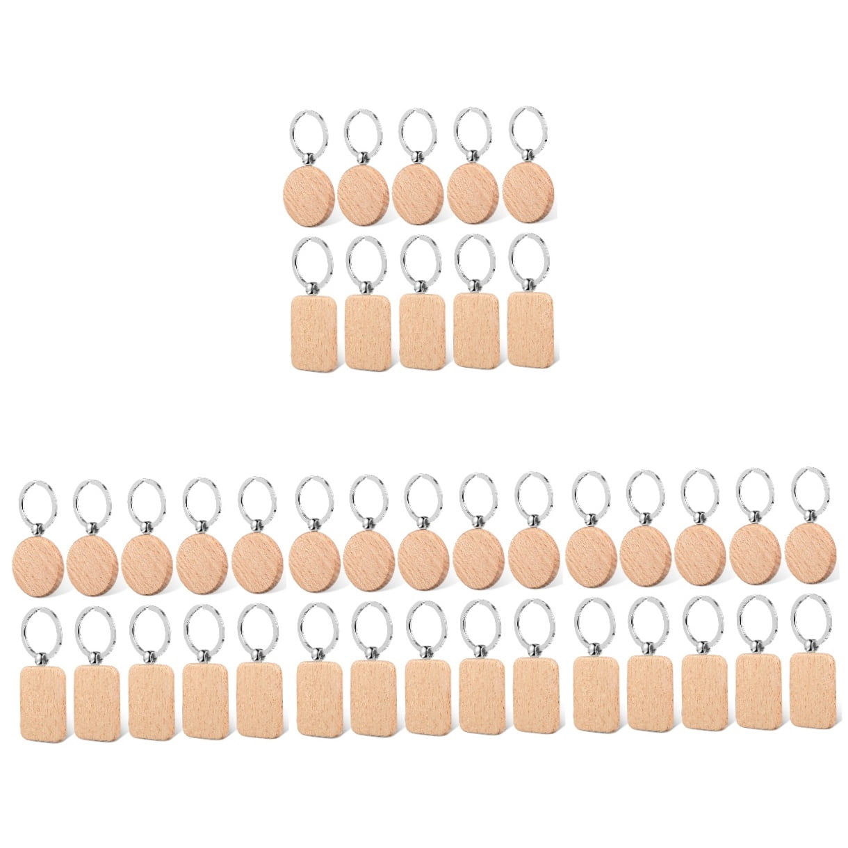 MLINS 40 Pcs Blank Wooden Key Tag Keychains Rectangle and Round Shape Wood Pendant Keyrings