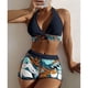 thumbnail image 3 of Traje de baño para mujer, 2 piezas, cintura alta, cuello halter, espalda descubierta, almohadilla para el pecho, traje de baño, traje de baño, bikini negro M, 3 of 5