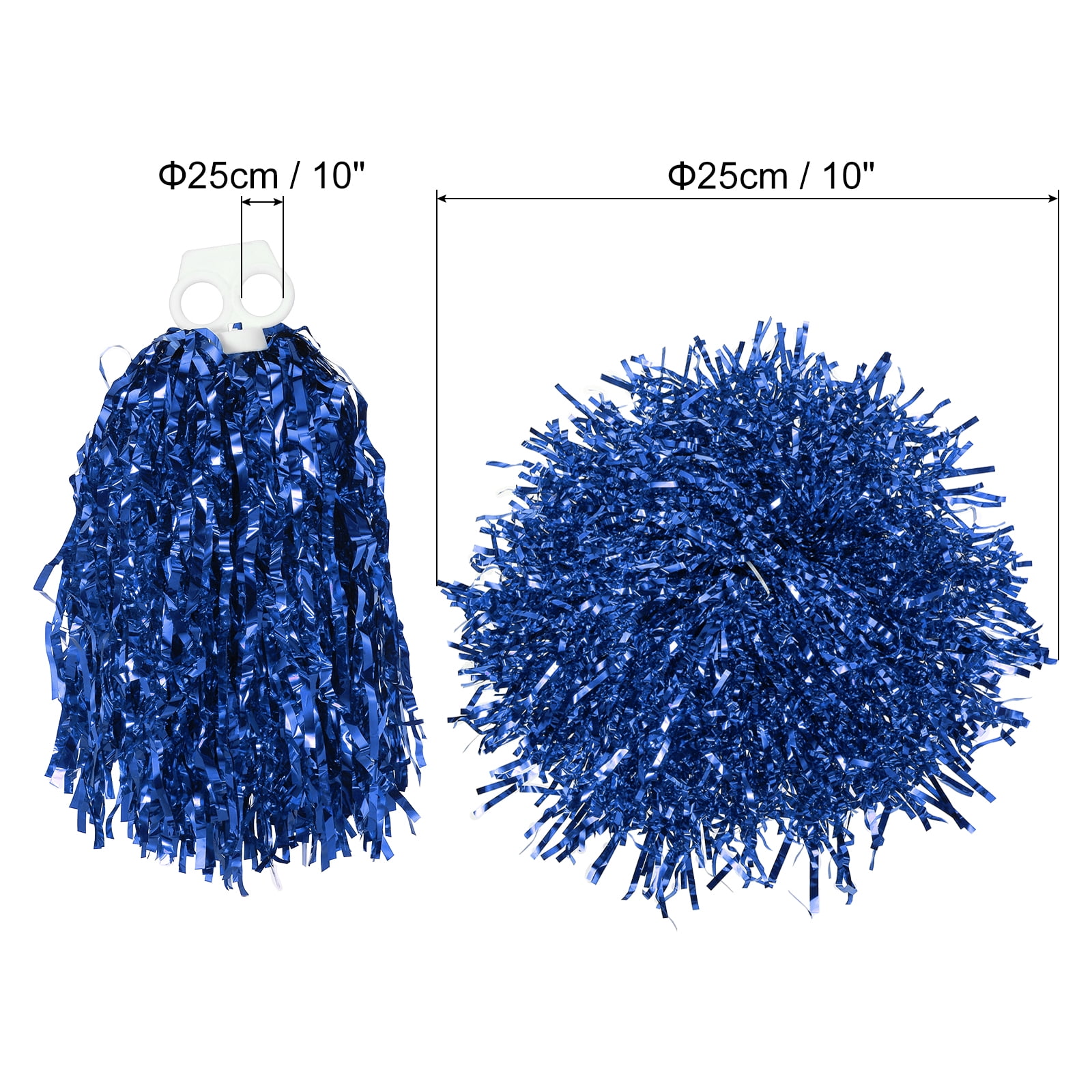 Cheerleading Pom Poms with Finger Holes Metallic Foil Cheering Hand Flower, Blue, 12 Pack