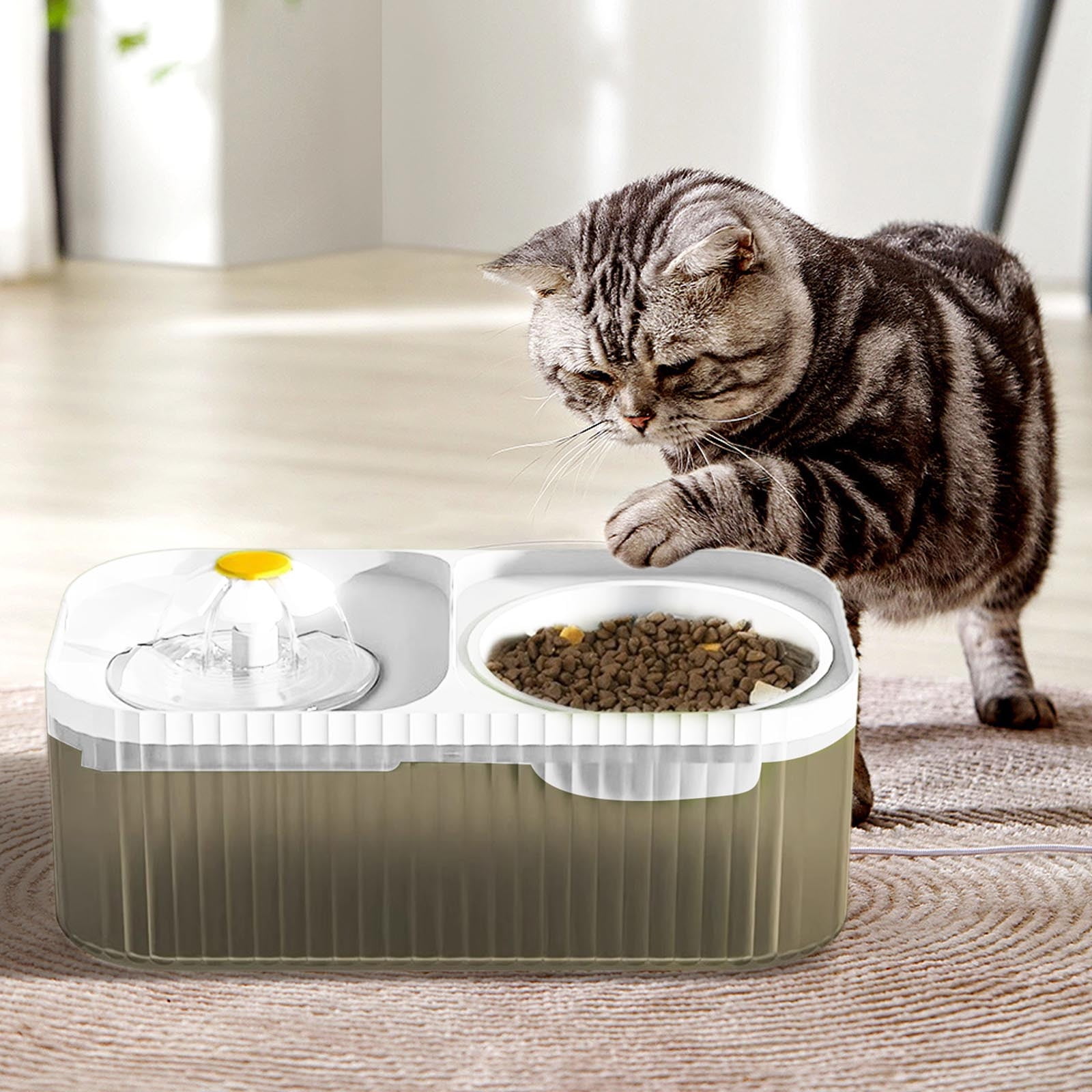 Yhmxh Cat Water Fountain and Food Bowl, 3L/101oz Ultra Quiet Pet Water Dispenser with Smart Pump and Stainless Steel Bowl, Automatic Flower Fountain & Stainless Steel Bowl (Black & White)