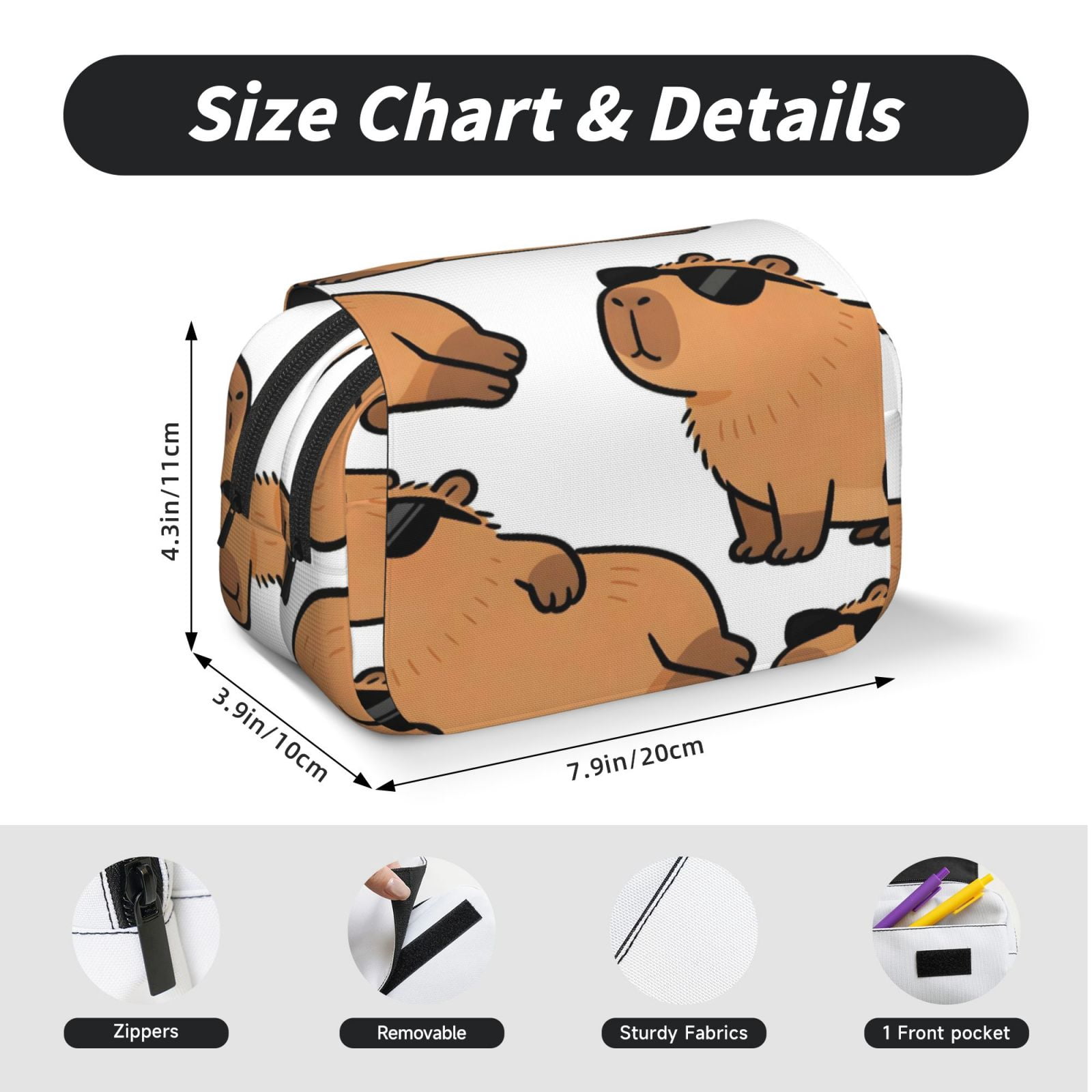Large-Capacity Flip-Top Double-Layer Pencil Case, Multi-Functional Pocket Pen Case, Durable Stationery Organizer Cartoon Capybara (5)