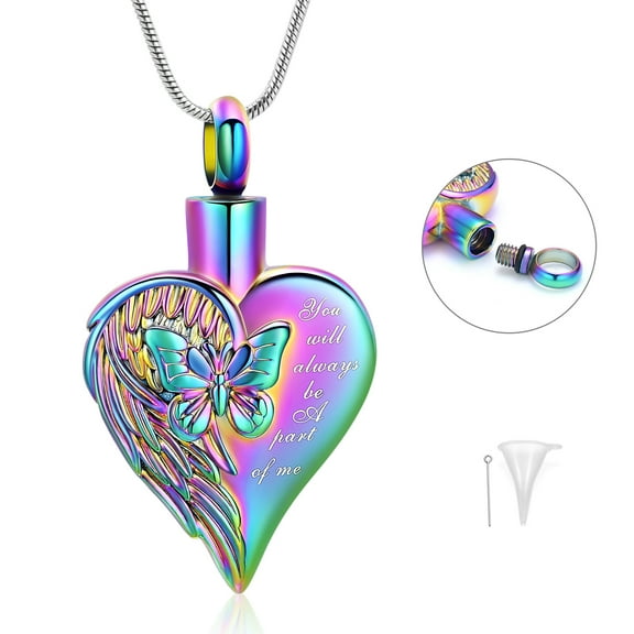 Personlized Cremation Heart Urn Necklace Ashes Jewelry for Women Keepsake Memorial Necklace Angel Wing Urn Necklaces for Ashes for Loved Ones