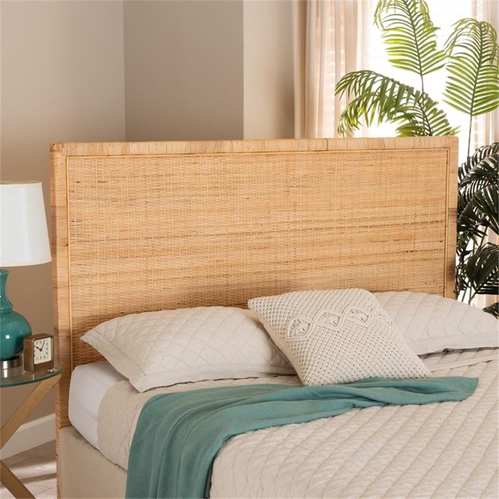 Baxton Studio Adelyn Rattan & Wood Queen Size Headboard in Brown