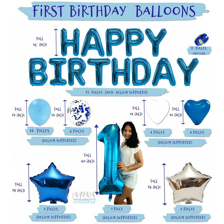  Boy First Birthday Decorations - One Cake Topper, Blue