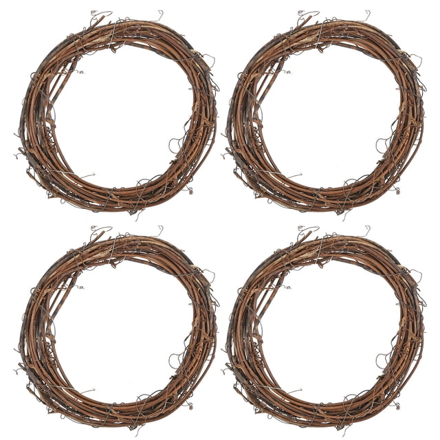 Anillos de atrapasueños de mimbre de 6 pulgadas de Uxcell, 4 piezas de corona de vid redonda de Navidad, aro floral de macramé, marrón