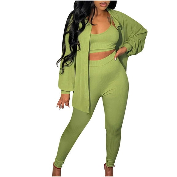 Scyoekwg Womens Sweatsuits 2 Piece Set Fall Outfits Long Sleeve Coat Jogger Sweatpant Fashion Matching Outfits Casual Tracksuit (Green,L)