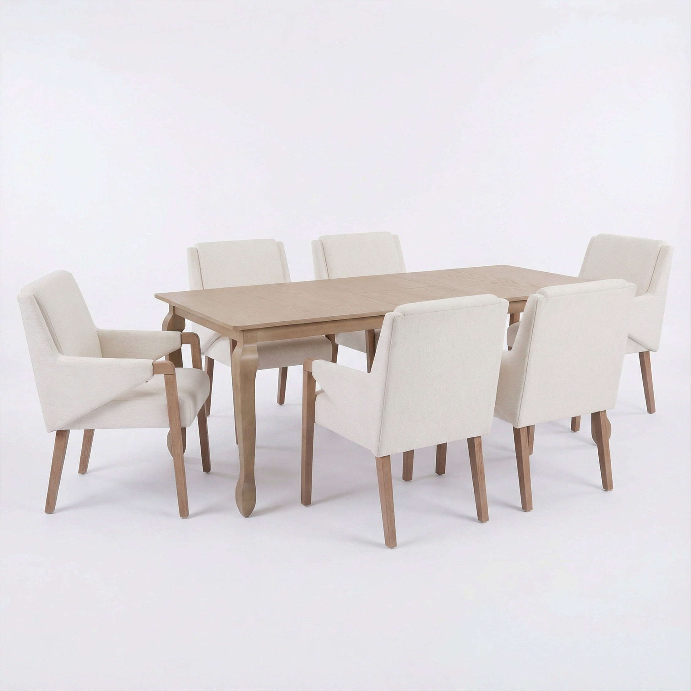 Christopher Knight Home 7-Piece Farmhouse Light Natural Extendable Dining Table with Beige Upholstered Chairs