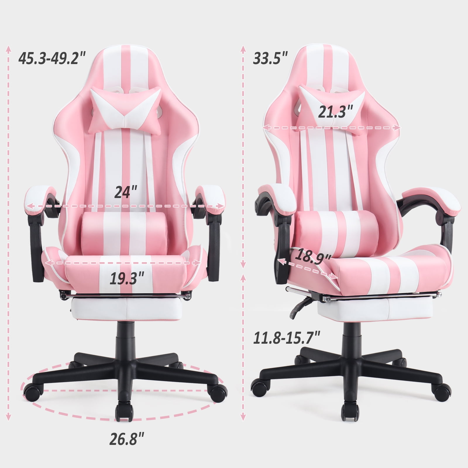 Luxvie Pink Gaming Chair with Footrest High Back Ergonomic Office Gamer Chair with Massage and Headrest Lumbar Support Swivel Seat Computer Game Chair for Adults