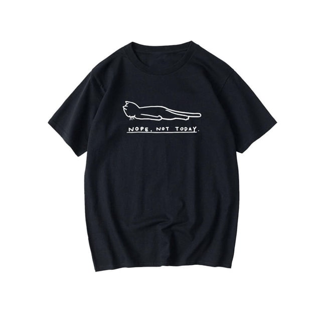 Men'S Casual Cotton T-Shirt with Lazy Cat Print, Crew Neck, Slight Stretch, Regular Fit, Summer Knit Fabric Top - 100% Cotton, 220g/m2