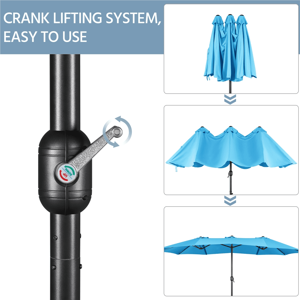 Renwick 15 FT Twin Patio Parasol with Crank Lift, Sky Blue