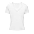thumbnail image 4 of LIIPEE Women T Shirts Summer Casual Solid Color Short Sleeve V Neck Fashion T Shirt Ladies Versatile Slim Fit Comfortable Breathable Soft Daily Basic Tee Tops,M, 4 of 4