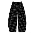 thumbnail image 6 of Women's Boho Polka Dot Trousers Summer Cotton Linen Elastic Waist Barrel Pants Loose Fit Casual Beach Pants Black M, 6 of 6